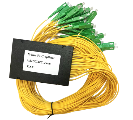 KIWI-PLC-SM-1x32-20-1M-SA Оптический сплиттер PLC 1х32, SM, 2.0mm, 1M, корпус, SC/APC